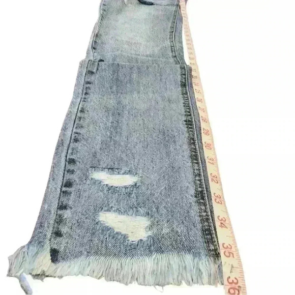 Alloy Apparel Distressed Beaded Tall Frayed Hem Five Pocket Style Blue Jeans - Picture 8 of 9